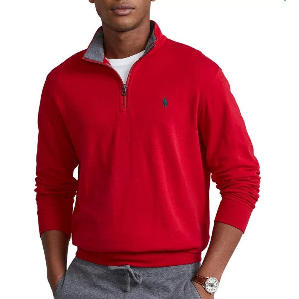 Polo Ralph Lauren Men's Luxury Jersey Quarter-Zip Pullover Golf Red Size Large